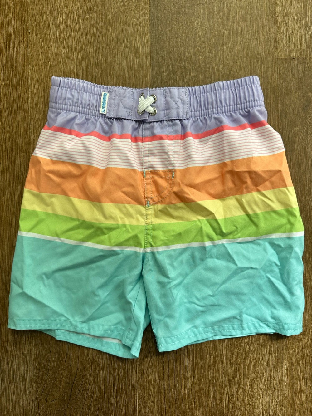 🌊 Rugged Butts Bright Neon Pastel Striped Boys’ Swim Trunks | Size 5